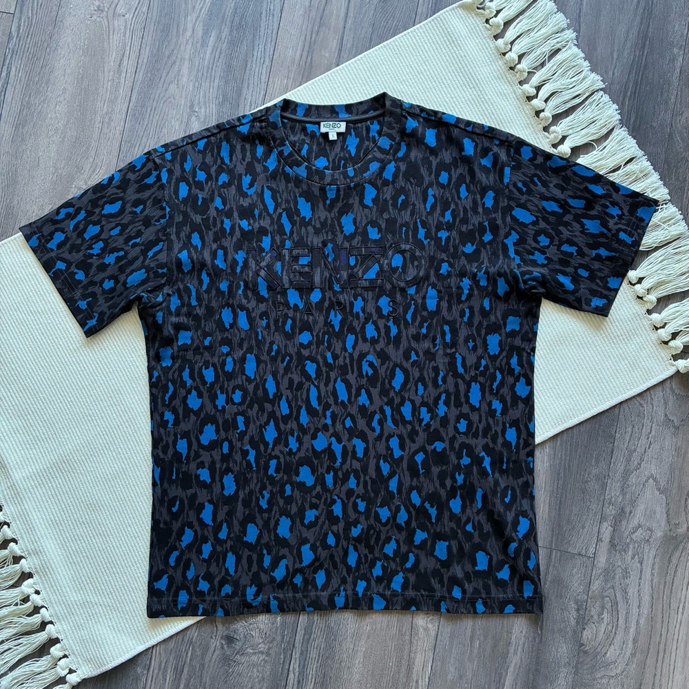 KENZO Paris Leopard Print Blue / Grey / Black T-Shirt - Picture 4 of 11
